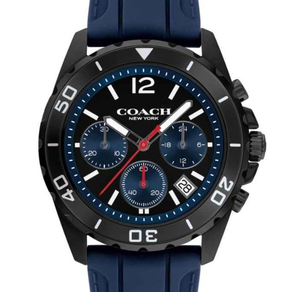 - NEW COACH MEN'S Kent Chronograph Black and Navy Rubber Strap Watch 14602… - Picture 1 of 3